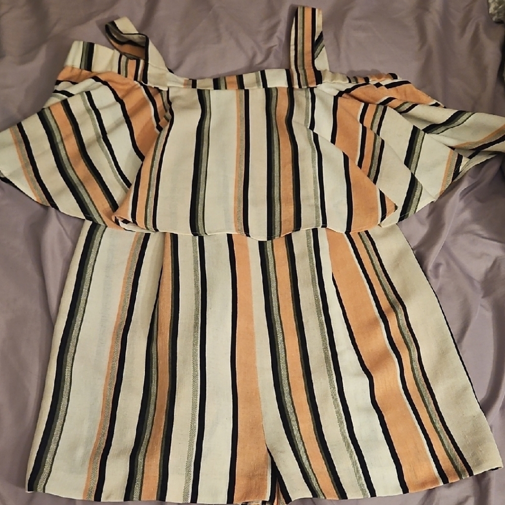 Topshop Multicolor Striped Off-Shoulder Outfit